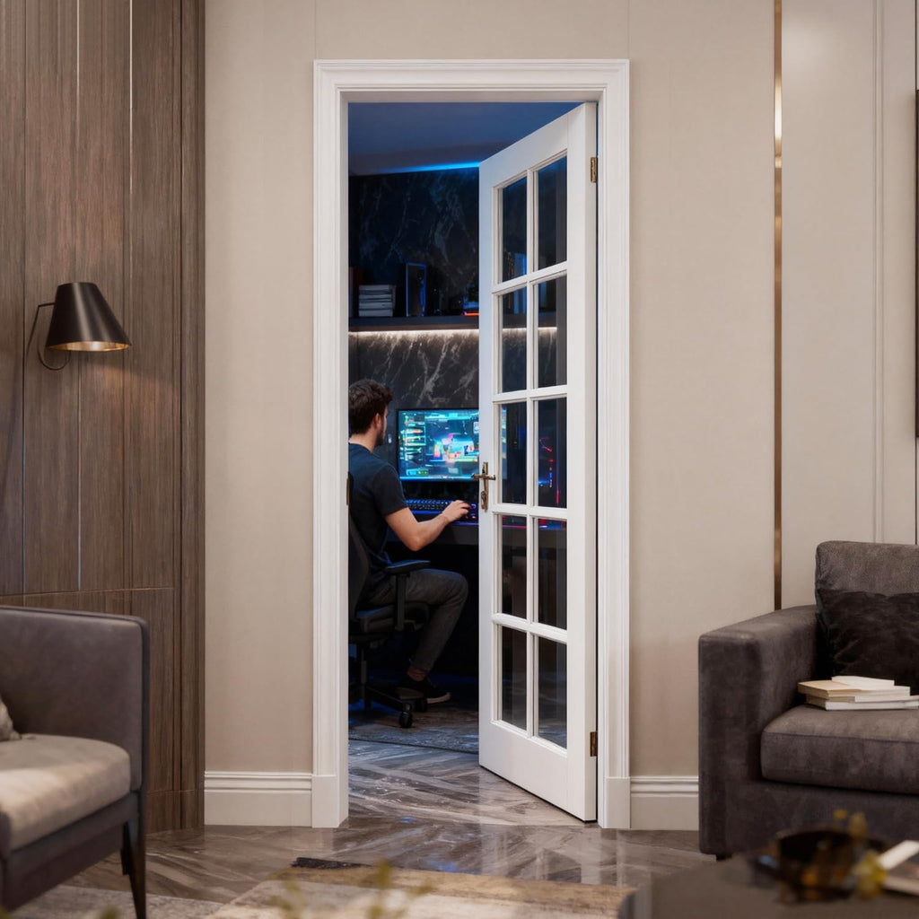 28' x 80' 10-Panel Clear Glass Interior Door - White Eco-Friendly Water-Based Paint, Sleek Design for Home Office/Bathroom/Kitchen, Lightweight & Durable