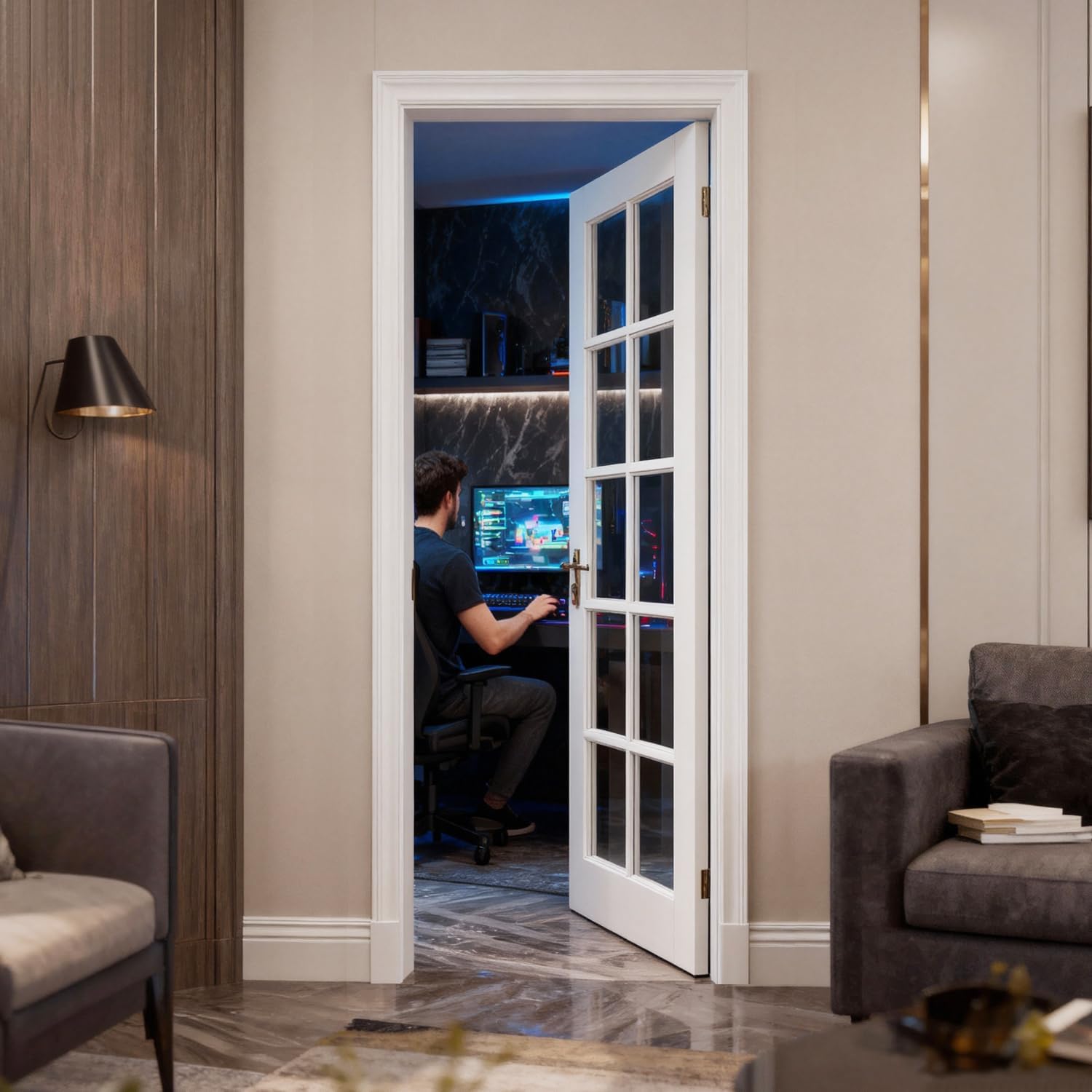 28' x 80' 10-Panel Clear Glass Interior Door - White Eco-Friendly Water-Based Paint, Sleek Design for Home Office/Bathroom/Kitchen, Lightweight & Durable