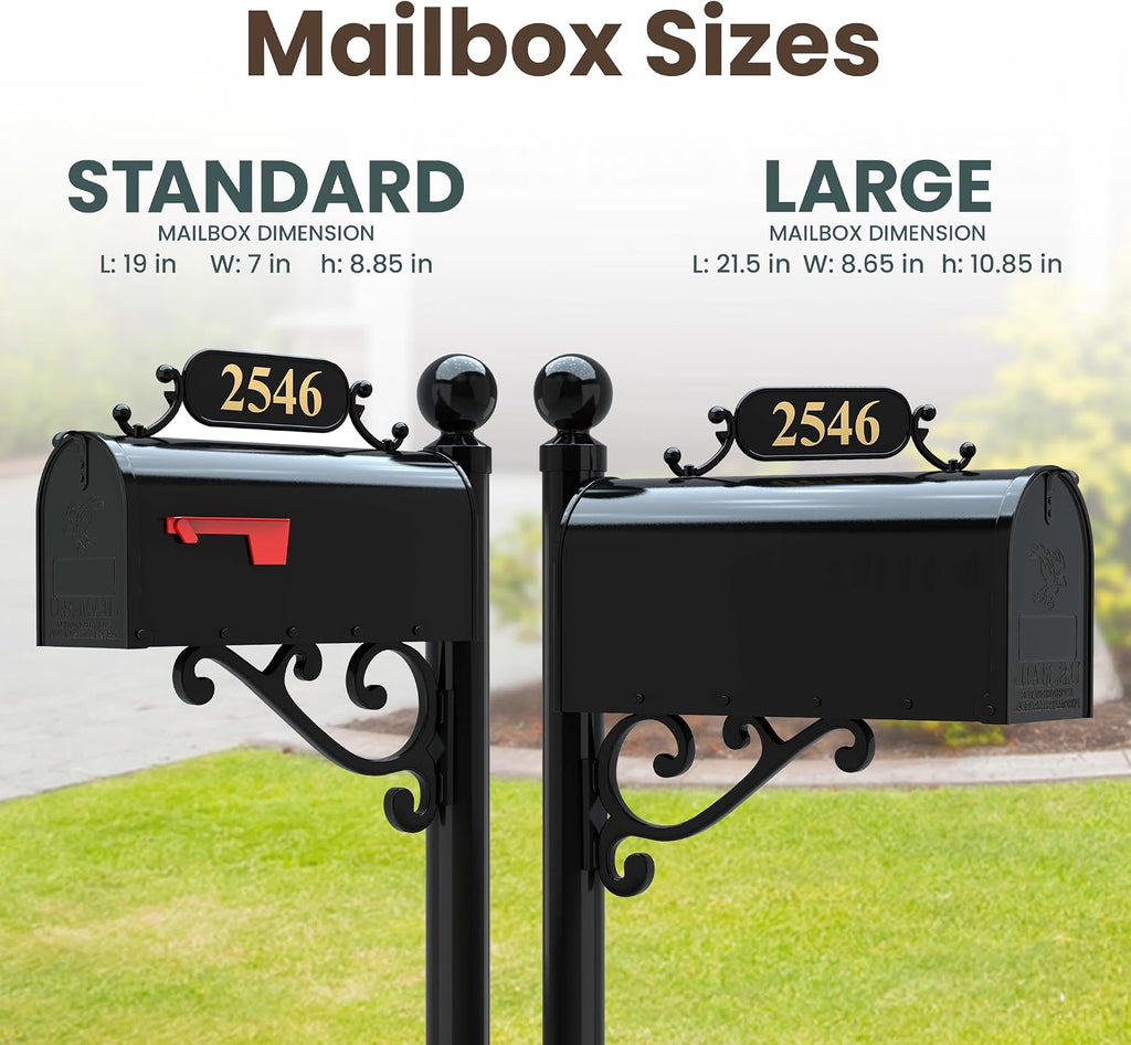 Corinthia Mailbox with Post Combo – Black Aluminum Decorative Mailbox – Includes Address Plaque, House Numbers, Ball Finial, & Hardware (Large)