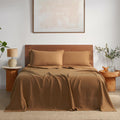 DAPU Pure Linen Sheets Set, 100% French Linen from Normandy, Breathable and Durable for Hot Sleepers, 4 Pcs Set - 1 Flat Sheet, 1 Fitted Sheet, 2 Pillowcase (Earthy Linen, Queen)