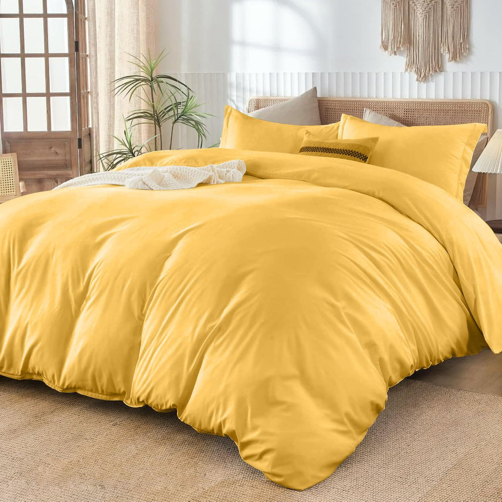 800TC 3 Sided Zipper Duvet Cover Set Soft Egyptian Cotton 3 Sided Zipper Closure, 3 PCS 1-Duvet Cover & 2- Pillow Shams - Oversize Queen Size (98' x 98') Inches, (Solid Gold)