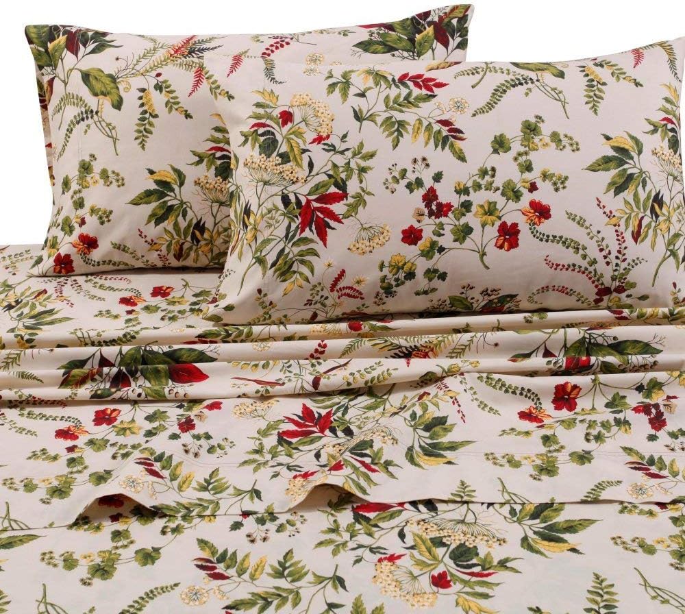 Tribeca Living Cotton Percale Queen Size Bed Sheet Set, 300 Thread Count, Extra Deep Pockets, Multicolor