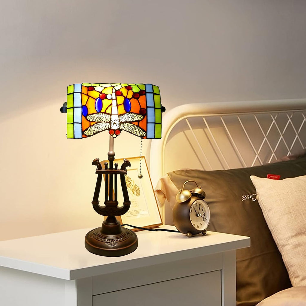Tiffany Lamp Stained Glass Table Lamp 10 * 16 Inches Dragonfly Style Desk Reading Light