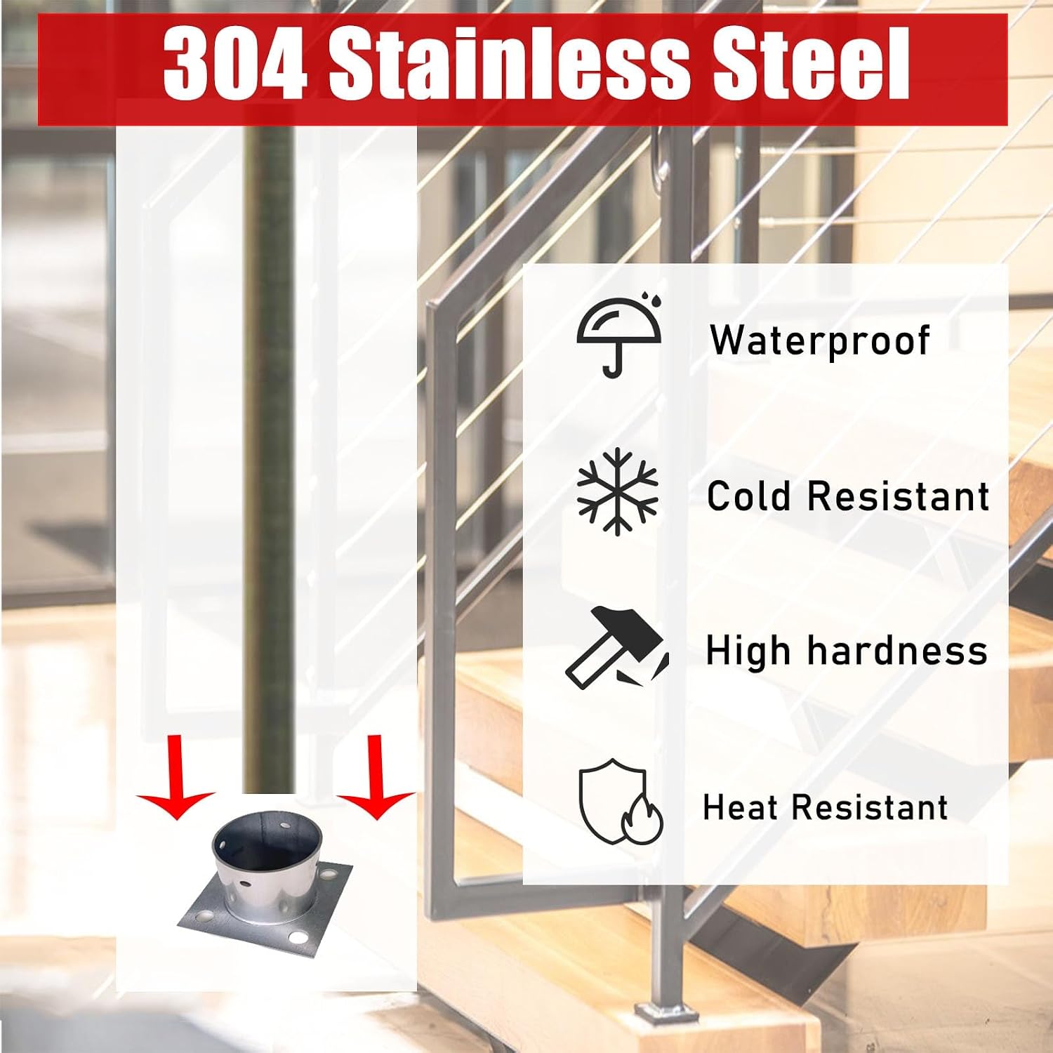 LZMZMQ 3.5 4 Inch Round Post Base, Stainless Steel Flange Anchor Base for Porch/Handrail/Railing/Fences/Mailboxes/Deck Roof, Surface Mount Post Base, 1 2 4 6 10 Pack(4pcs,Dia 110mm(4-3/10'))