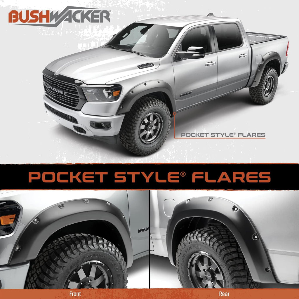 Bushwacker Pocket/Rivet Style Color-Matched Front & Rear Fender Flares | 4-Piece Set, Agate Black Met, Smooth Finish | 20942-32 | Fits 2017-2022 Ford F-250, F-350 Super Duty