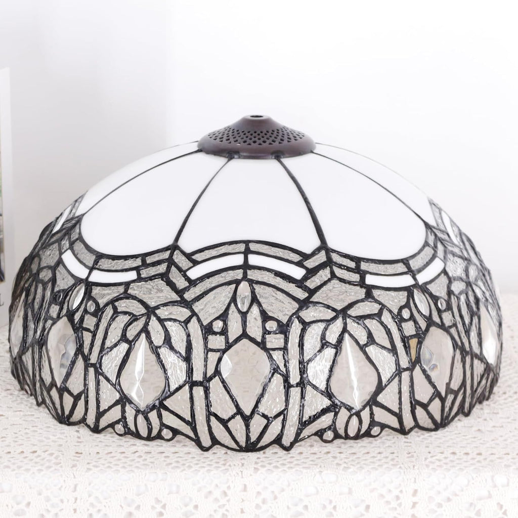 Large Tiffany Lampshade Replacement Only Colored Glass Lampshade 16 Inches Suitable for Desk Lamps, Floor Lamps, Pendant Lamps, Home and Office Decoration (White Baking Bend)