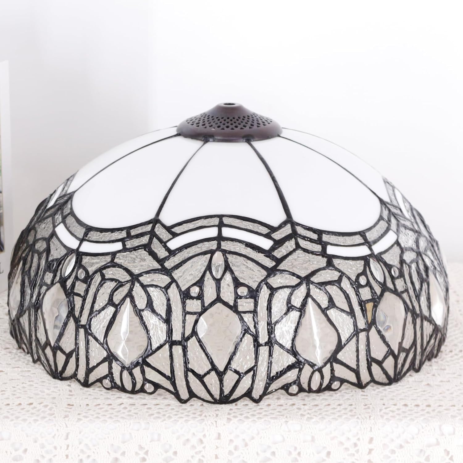 Large Tiffany Lampshade Replacement Only Colored Glass Lampshade 16 Inches Suitable for Desk Lamps, Floor Lamps, Pendant Lamps, Home and Office Decoration (White Baking Bend)