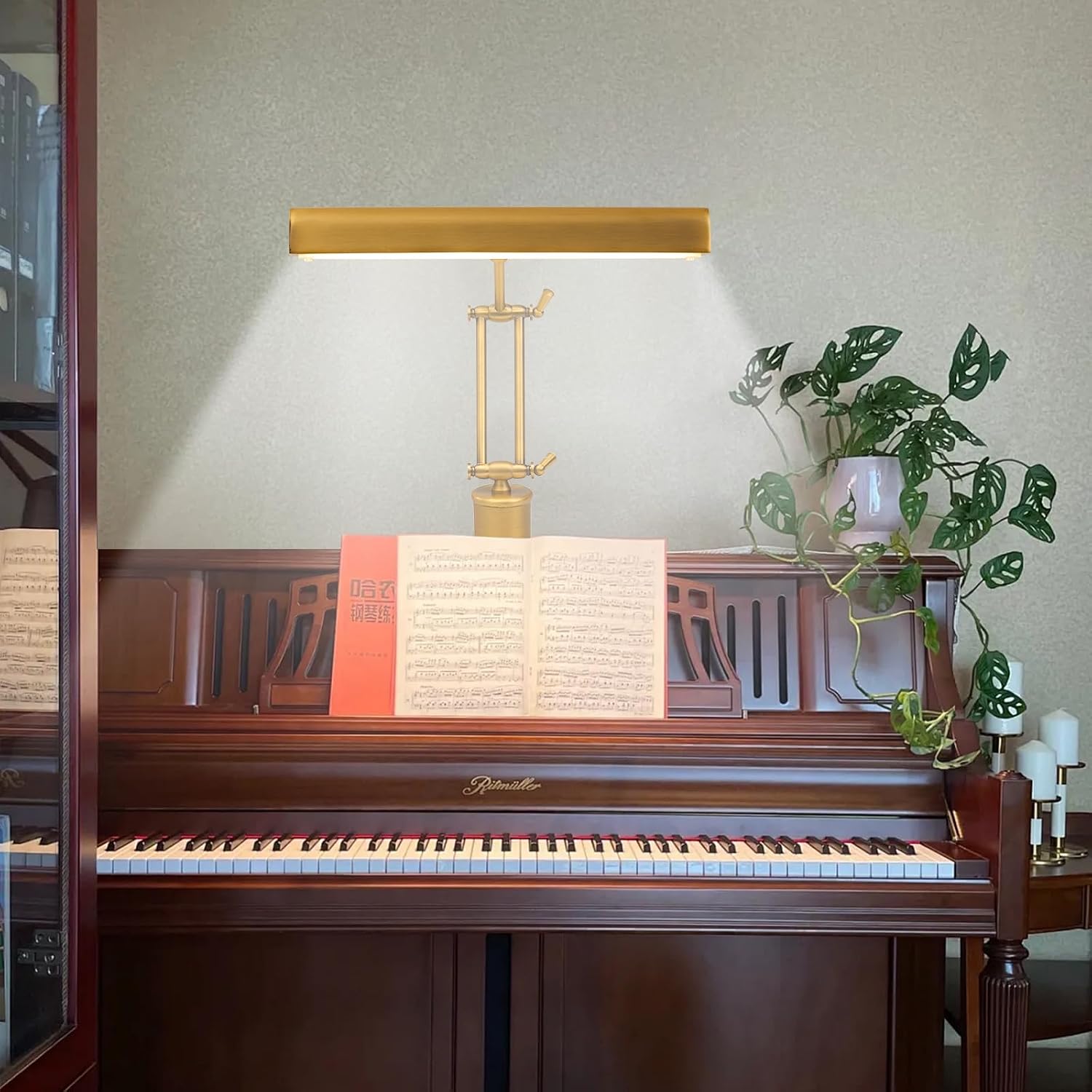 Piano Light for Grand/Upright Pianos, Vintage Piano Lamp, LED Music Stand Light with 3 Color Temperature, Stepless Dimming, Touch Control, Gold Foldable Leaning Desk Lamp for Reading, Office, Bedside