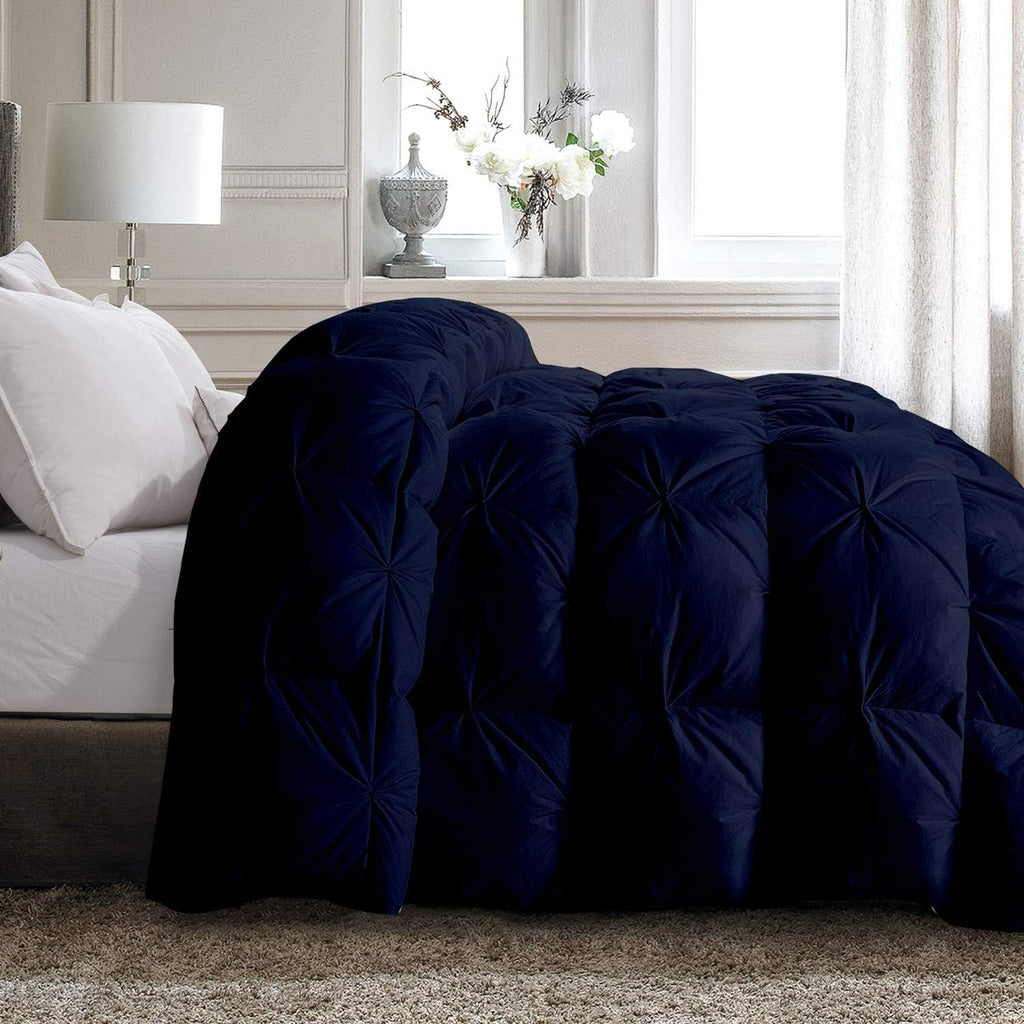 Pinch Pleated Soft 400 GSM All Season Navy Blue 5 Piece Queen Size Comforter Set (Comforter + 4 Pillowcases) 600 Series Egyptian Cotton Comforter Bedding Set
