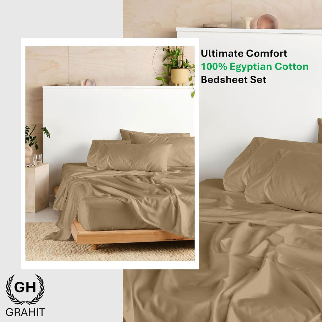100% Egyptian Long Staple Cotton Bedsheet Set, 800 Thread Count, 6-PC Sheets Set, Taupe Color, Queen Size, 15 Inch Deep Pocket of Fitted Sheet, Soft Sateen Weave Breathable