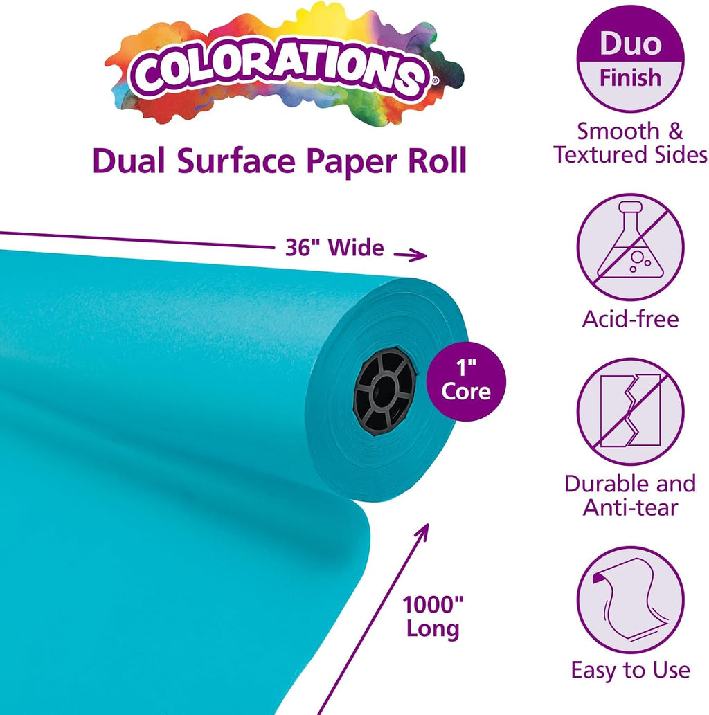 Colorations Arts and Crafts Paper Roll - 36' x 1000', Aqua, Dual Surface, Markers, Finger Paints, Painting, Watercolors, Acrylic Paints, Wall Art, Bulletin Board Paper, Kids Crafts (Item # DSLB)