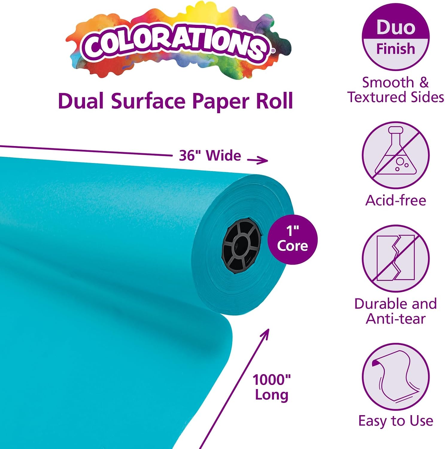 Colorations Arts and Crafts Paper Roll - 36' x 1000', Aqua, Dual Surface, Markers, Finger Paints, Painting, Watercolors, Acrylic Paints, Wall Art, Bulletin Board Paper, Kids Crafts (Item # DSLB)