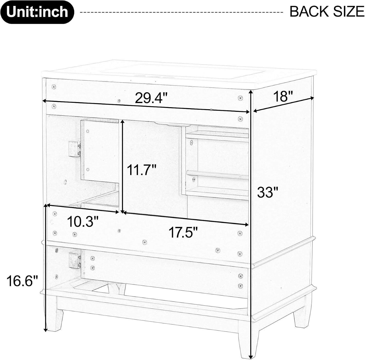 Harper & Bright Designs 30' Bathroom Vanity with Sink, Free Standing Single Basin Vanity Set with One Door and Three Drawers, Solid Wood Storage Cabinet with Ceramic Basin for Bathroom, Black