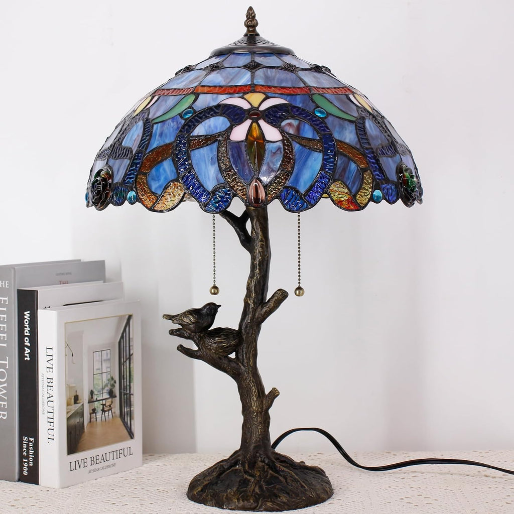 Large Tiffany Lamp Shade Replacement Only 16Inch Stained Glass Lampshade Fit For Table Lamps FLoor Lamp Ceiling Fixture Pendant Hanging Light Home Office Decoration (Blue purple)