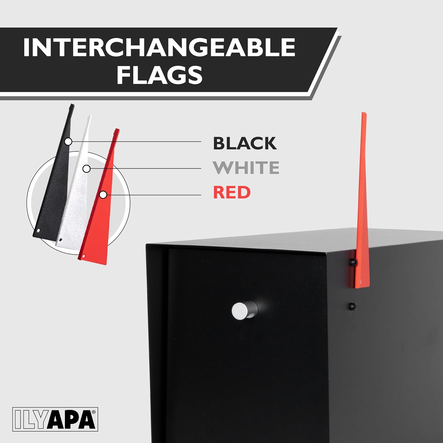 Ilyapa Post Mount Modern Mailbox - Black Exterior Powder Coated, Letterbox with Recessed Magnetic Close Door