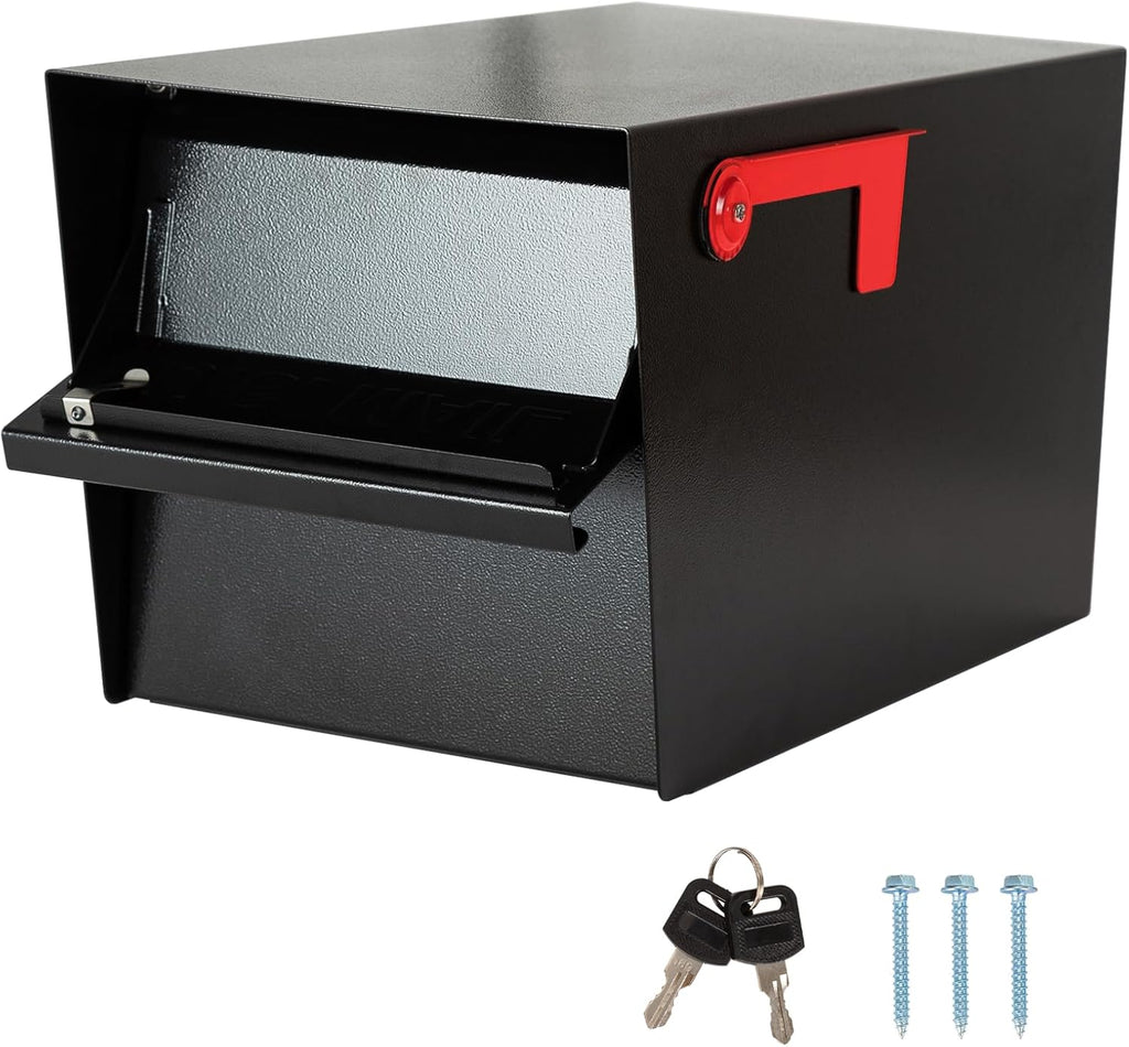 Large Locking Mailbox for Outside, RAINHOL All-Metal Modern Security Mailbox with 2 Keys, 21' x 11.2' x 10.5', Black