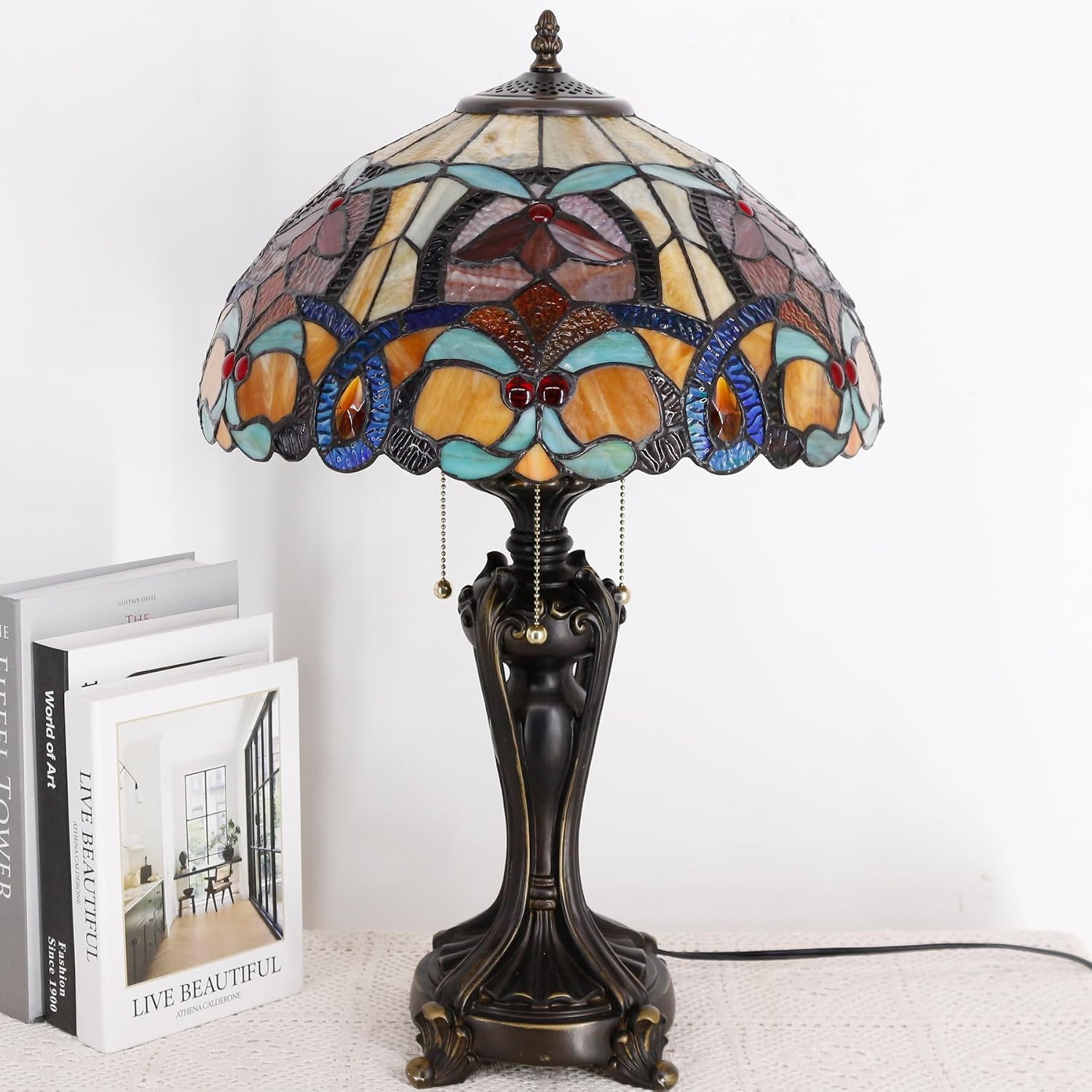 Large Tiffany Lamp Shade Replacement Only 16Inch Stained Glass Lampshade Fit For Table Lamps FLoor Lamp Ceiling Fixture Pendant Hanging Light Home Office Decoration (Orange Yello)