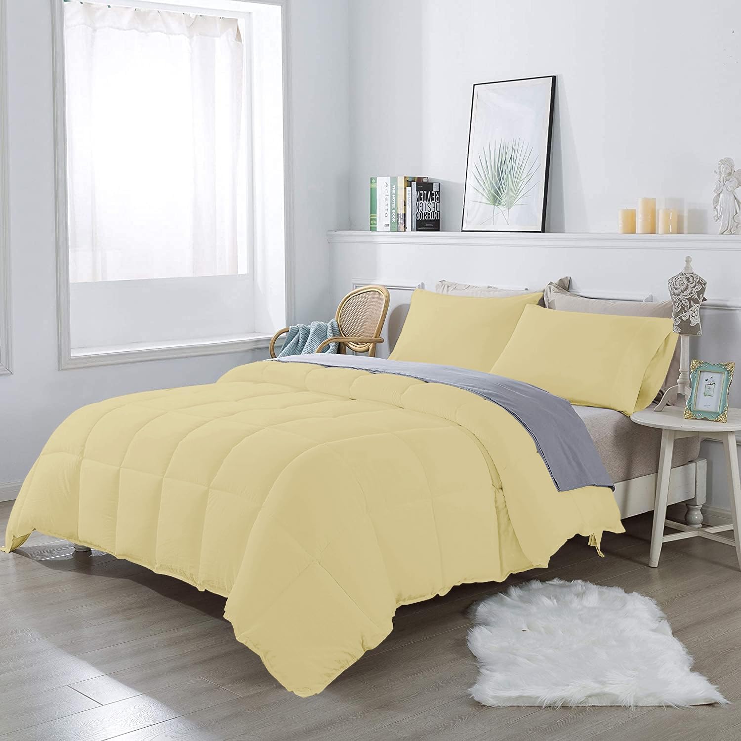 3 Piece 100% Egyptian Cotton 800 Thread Count Comforter Set Full/Queen Size (90' x 90') Inch 400 GSM Luxurious Hotel Collection Ultra-Soft Comforter Set- Ivory Solid
