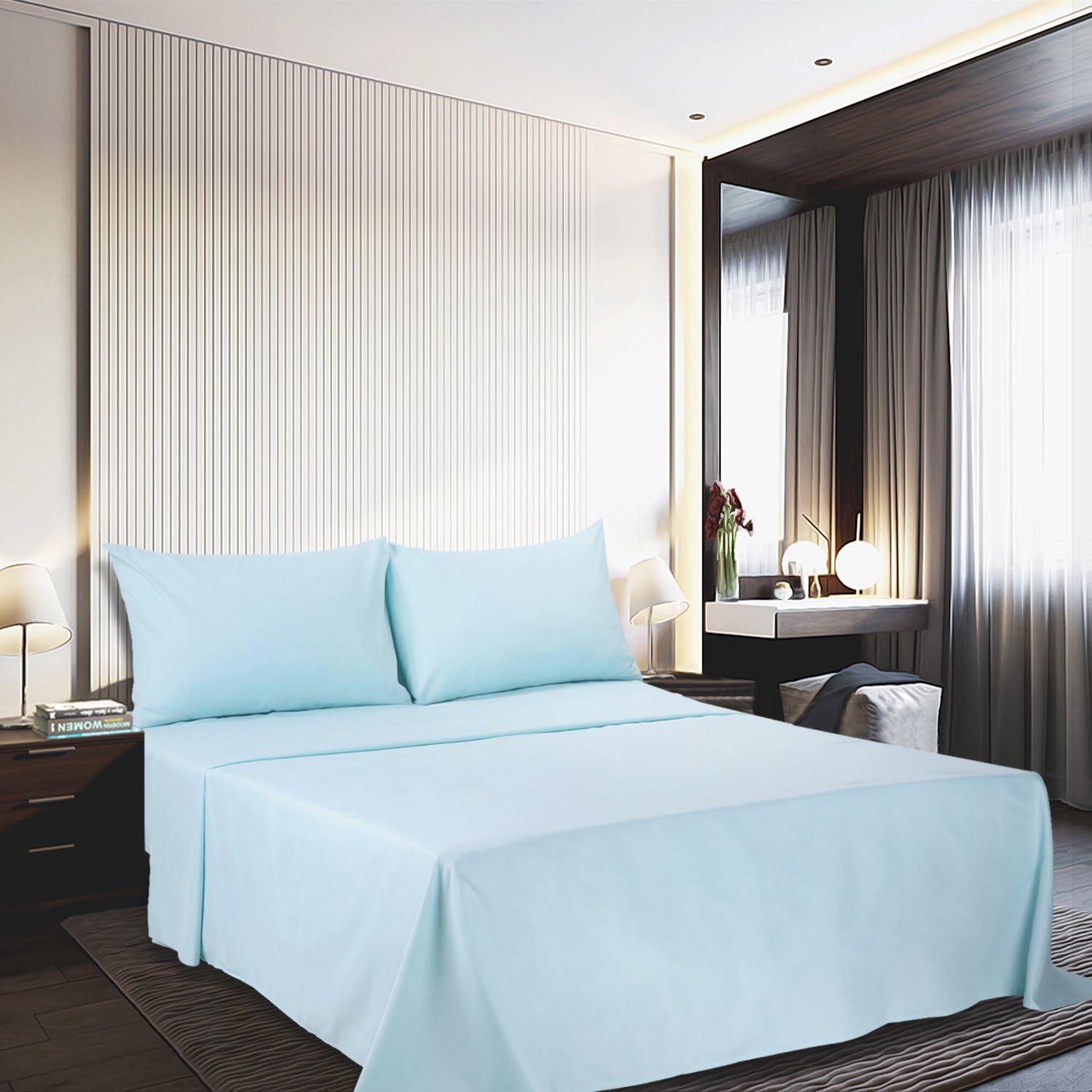 Super Soft Luxury Premium Quality 800 TC Egyptian Cotton 6 Piece Bedding Bed Sheet Set Eco Friendly Wrinkle Free Sheets 20-Inch Deep Pocket Queen Baby Blue