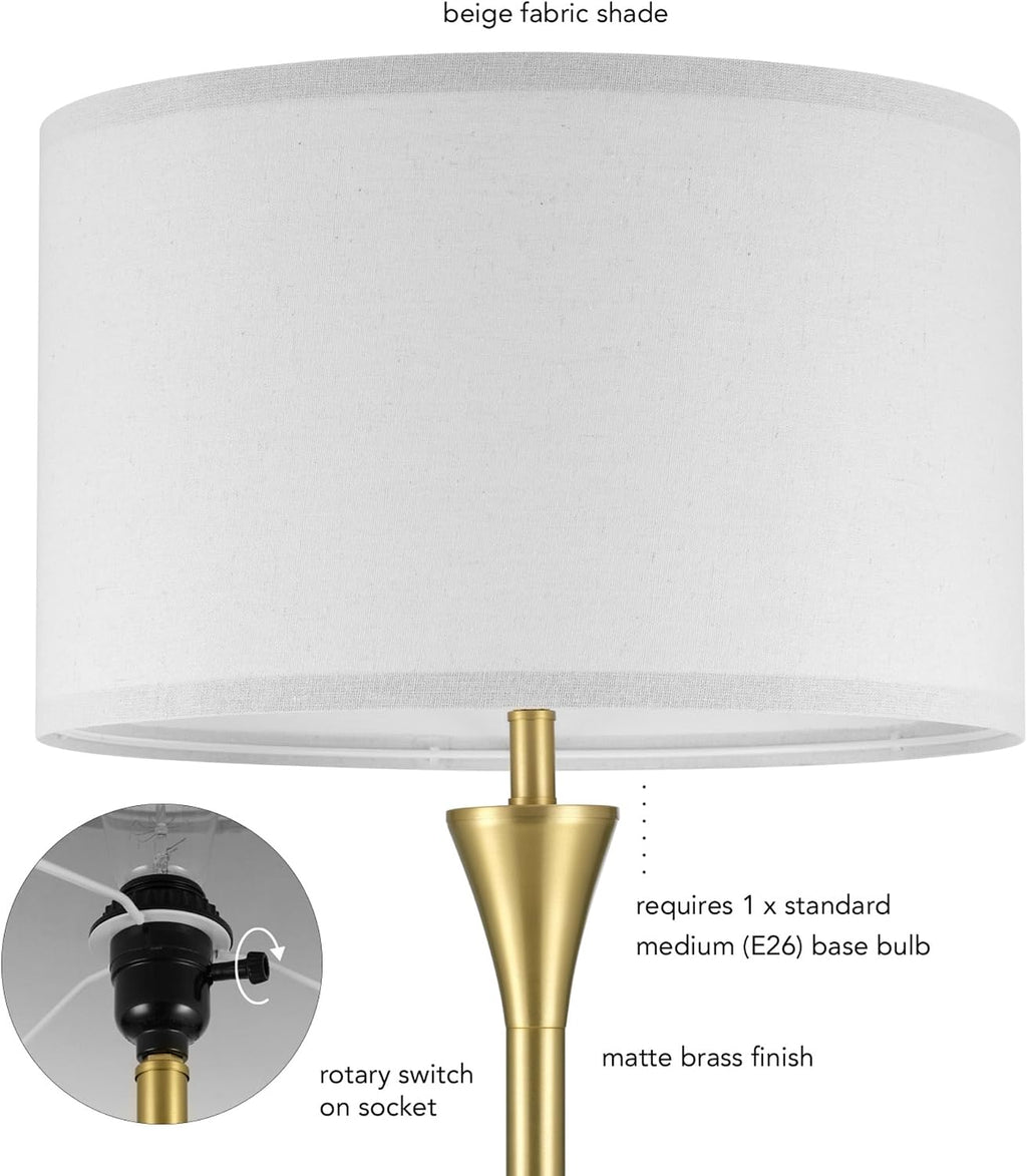 Globe Electric 61000150 60' Floor Lamp, Antique Brass Finish, Beige Fabric Shade, Mid-Century Modern Standing Lamp, E26 Base, Sustainable Design for Living Rooms and Bedrooms