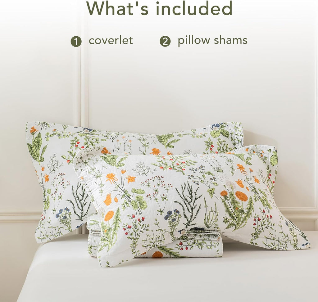 Lady Ann Oversized King Quilt Bedspreads 120x120-100% Cotton Floral California King Size Quilt Bedding Set Yellow Flowers & Leaves Pattern Plant Botanical Printed Quilted Coverlet Set, 3 Pcs