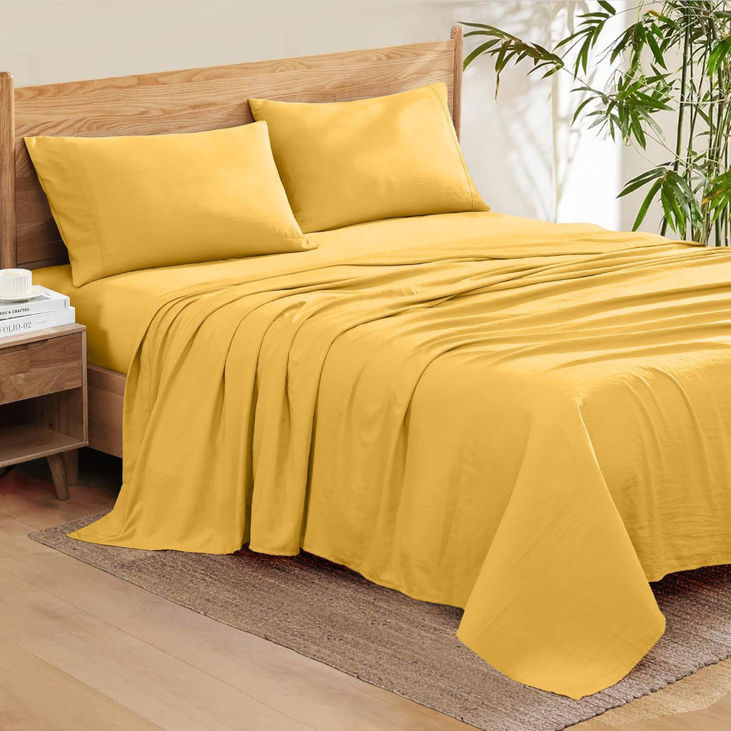 Luxury 1800 Thread Count Heavy Egyptian Cotton 4-PCs Sheet Set Fits Mattress 21-24'' Fully Elastic Deep Pocket (Queen Size) (Solid, Gold)