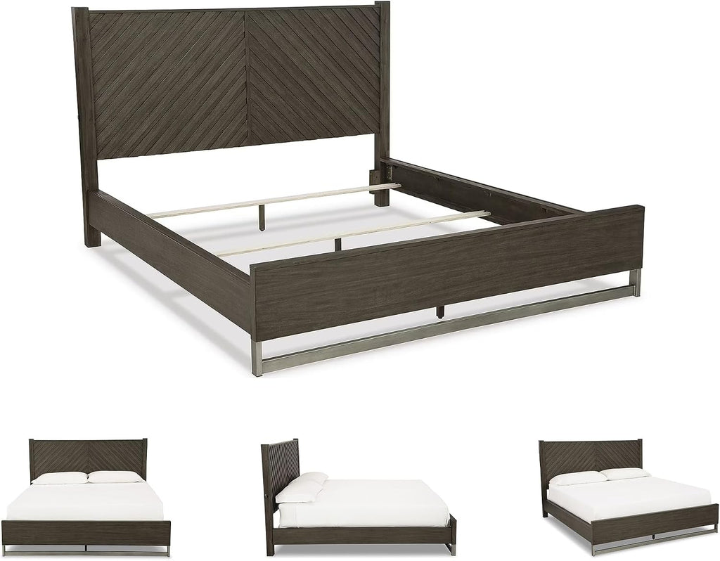 Signature Design by Ashley Arkenton Contemporary California King Panel Bed with Dual USB Charging Ports, Foundation or Box Spring Needed, Dark Brown