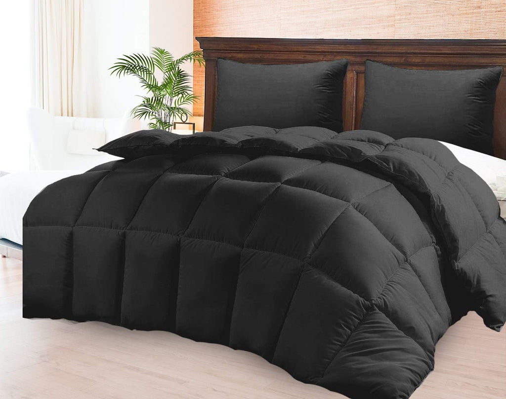 Soft 1000 TC Goose Down Alternative Egyptian Cotton Comforter Set (Comforter + 2 Pillow Cases) 400 GSM Over-Size Queen Black 98'' x 98''