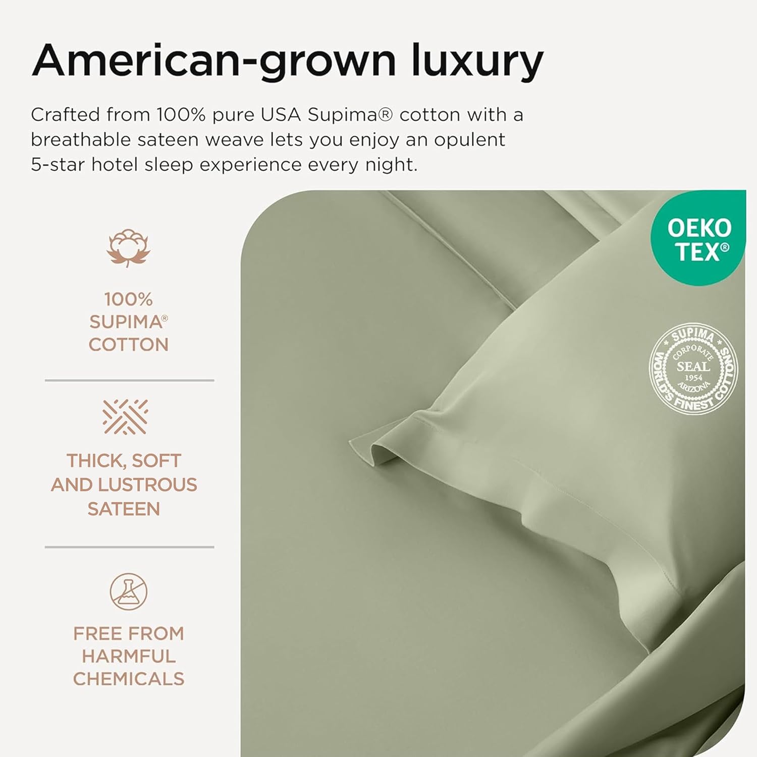 Threadmill Supima Cotton Sheets, 1200 Thread Count Soft 100% Cotton Sheets for Cal King Size Bed, 4 Pc Sage Green Cal King Bed Sheets Set, 5-Star Hotel Quality with Elasticized Deep Pocket King Sheet