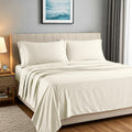 Carressa Linen 100% Egyptian Cotton Sheets Queen Size Bed Set - Luxury 1500 Series Heliconia Collection Egyptian Cotton Queen Sheet Set (4 PC, Ivory), 17' Deep Pocket, Sateen Hotel Quality Bedding