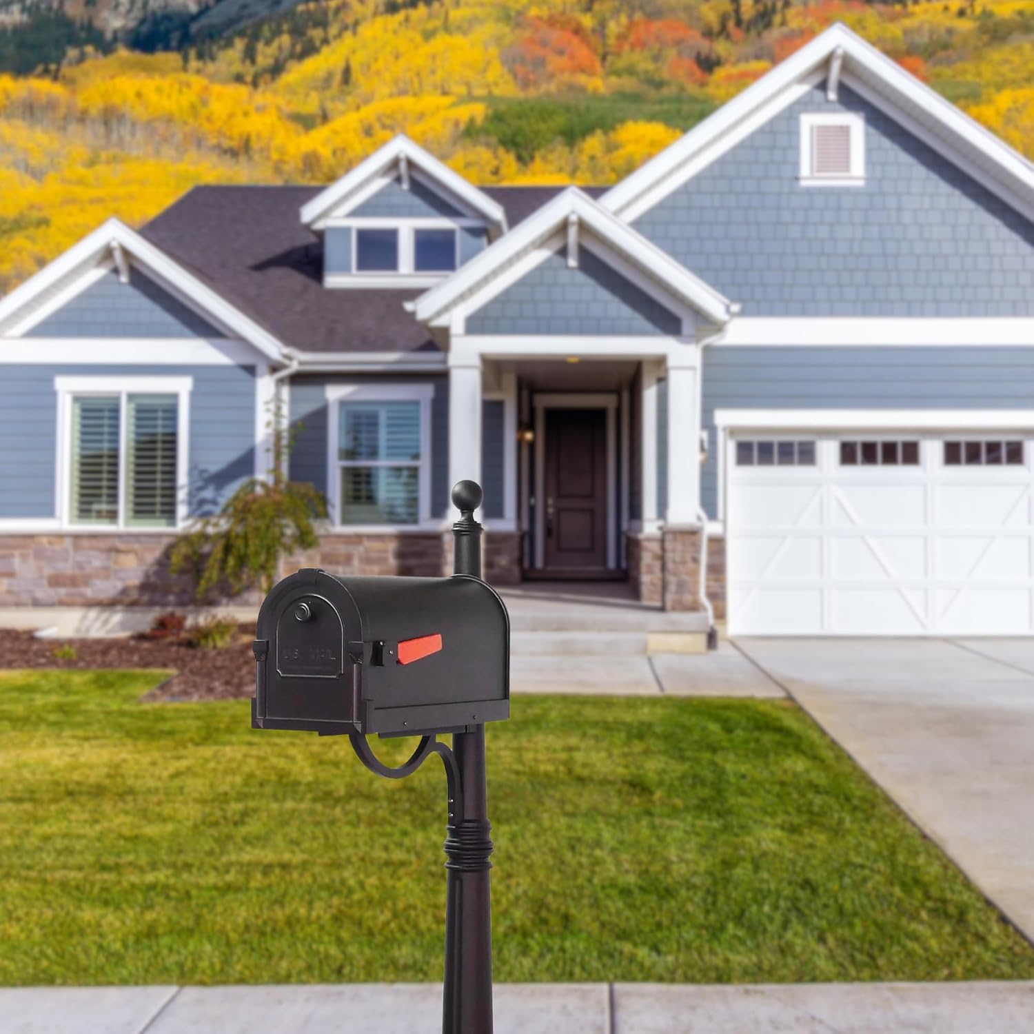 Special Lite Savannah Curbside Mailbox with Ashland Post - Black Mailbox with Aluminum Post - SCS-1014_SPK-600-BLK