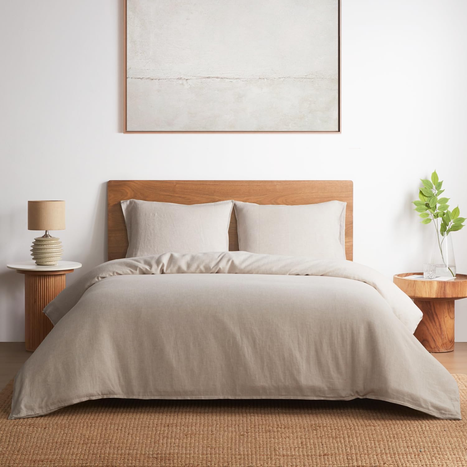 DAPU 100% Linen Duvet Cover Set 3PCs, Pure Natural French Flax Linen Duvet Cover King 90'x104' with Corner Ties and Zipper Closure, Soft Breathable Durable for Hot Sleepers (Natural Linen, King)