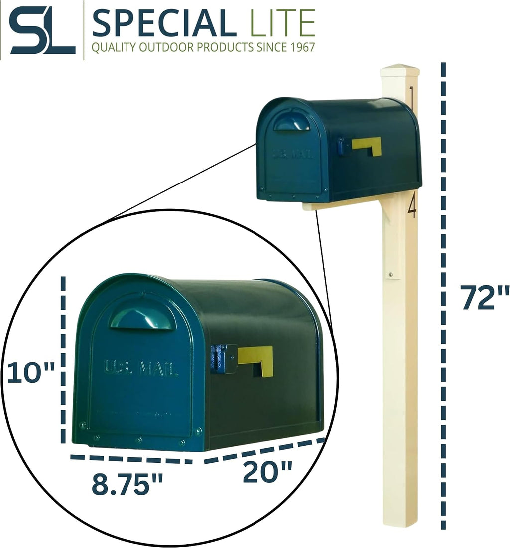 Special Lite Mid Modern Dylan Curbside Mailbox with Wellington Post - Blue Aluminum Mailbox with Post - SCD1008BLU_SPK720IVR_VN