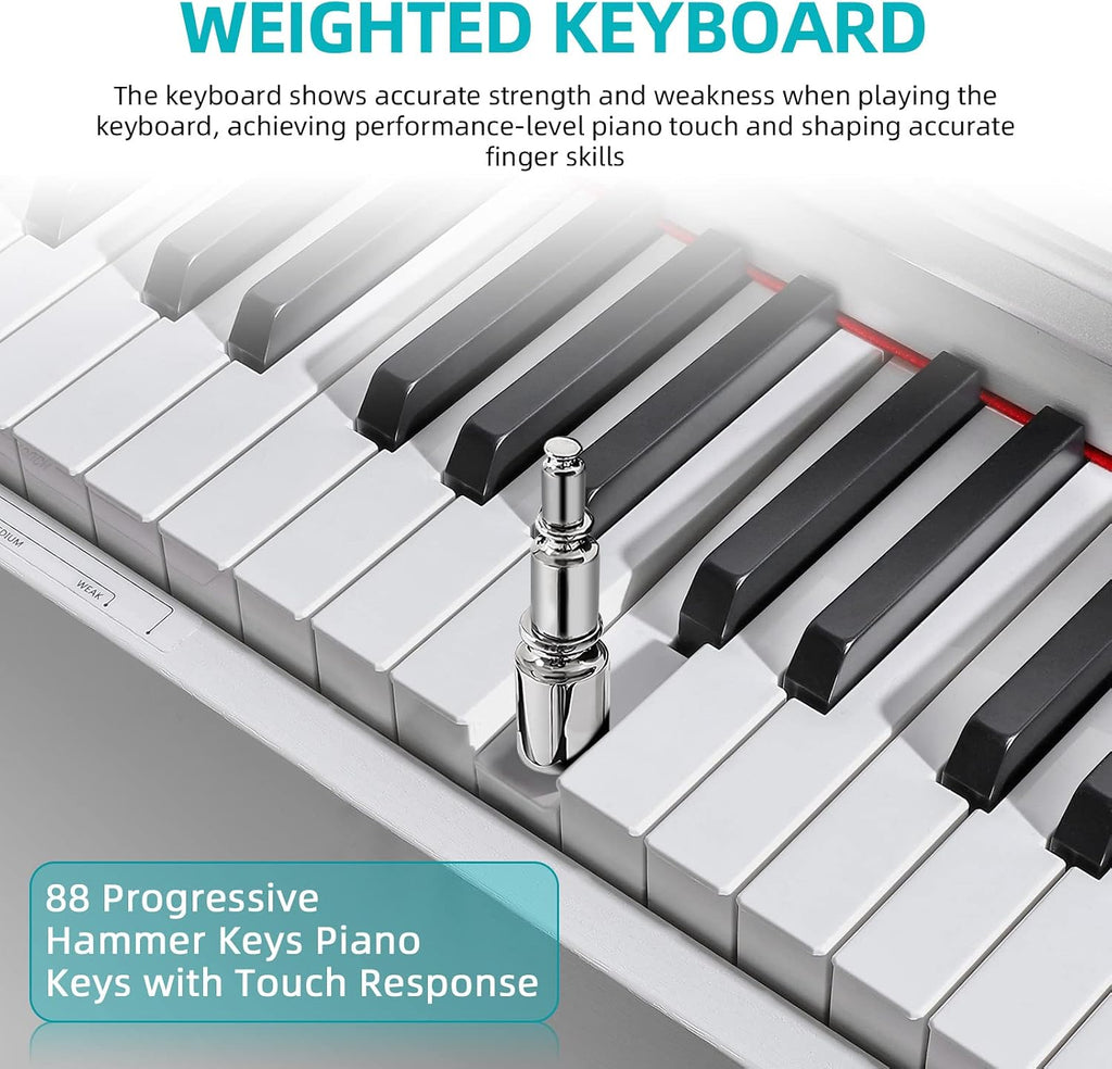 Digital Piano, 88 Key Weighted Keyboard Piano, Full-size Electric Piano Keyboard with Sheet Music Stand, Triple Pedal, Power Adapter, Supports USB-MIDI Connecting (White)
