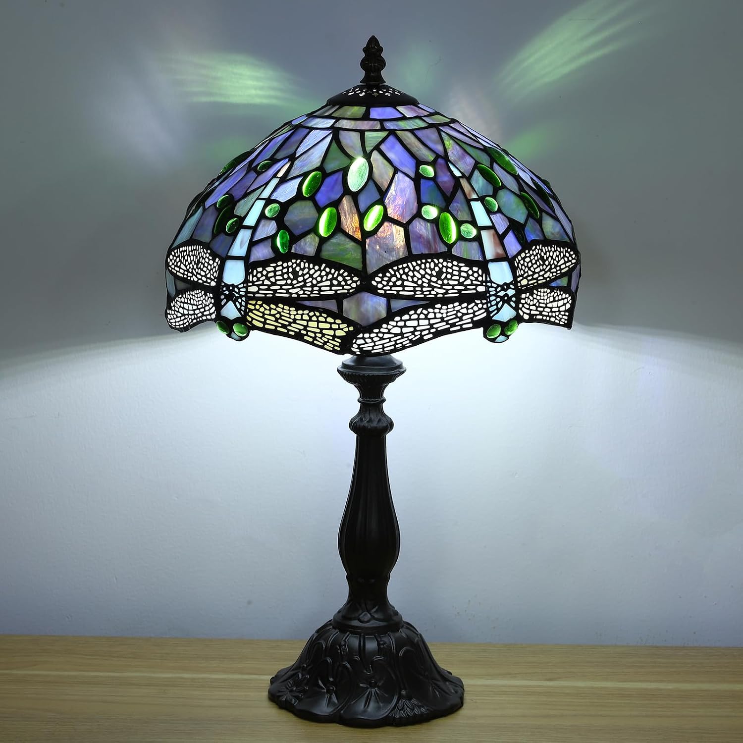 Tiffany Table Lamp Blue Dragonfly Stained Glass Table Lamps for Bedroom 12X12X19Inch 3 Way Color Temperatures Bedside Nightstand Home Office Desk Lamp Reading Lights with E26 LED Bulb
