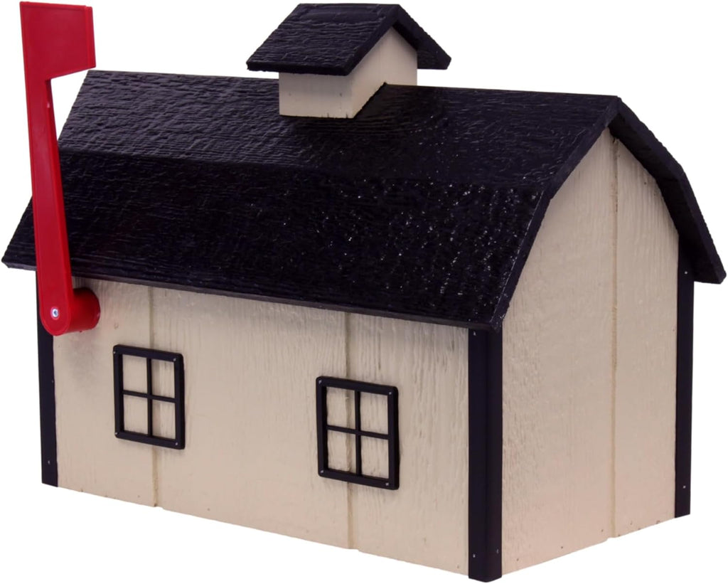 Deluxe Wooden Mailbox, Post Mount, Dutch Barn Style (Beige and Black)