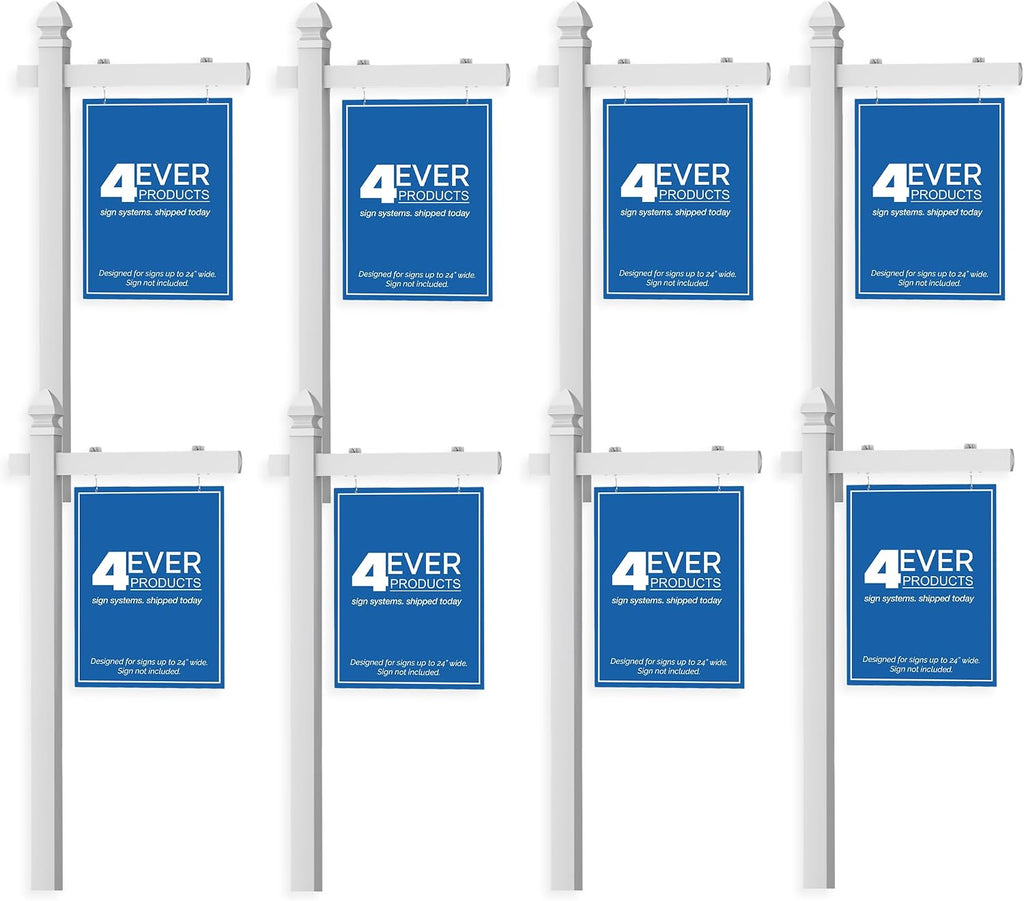 4Ever Products Vinyl PVC Real Estate Sign Post - White - 5' Tall Post - 8 Pack