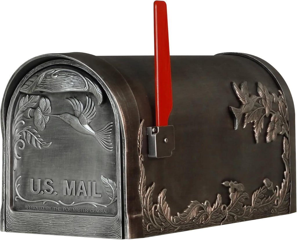 Special Lite Hummingbird Curbside Mailbox - Swedish Silver Aluminum Mailbox for Post Mount - SCB-1005-SW