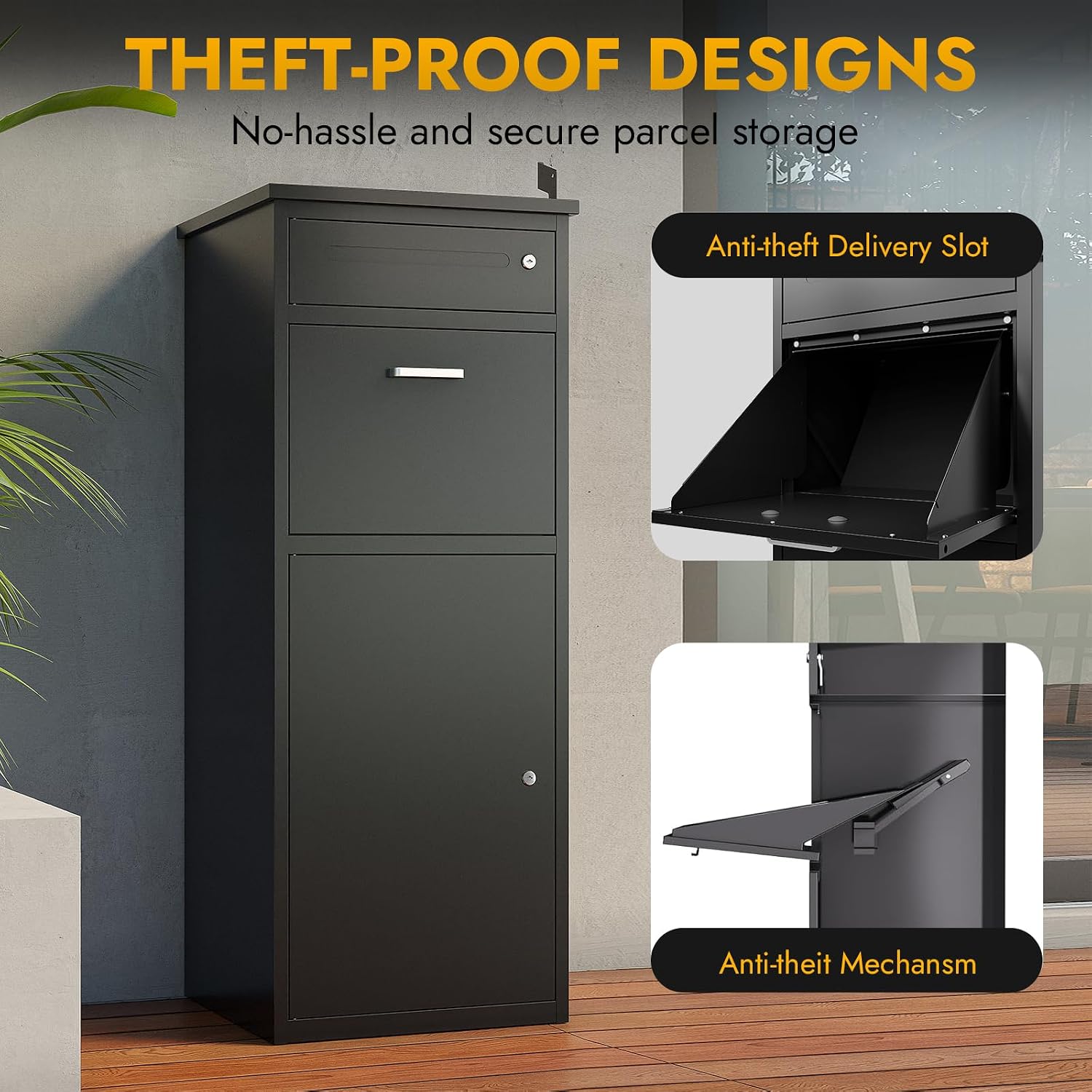 KAER Package Delivery Boxes for Outside,44.5'x17'x15.75' Cold-Rolled Steel Delivery Box for Packages & Mails, Anti-Theft Lockable Large Parcel Drop Box for Outdoor, Porch, Curbside