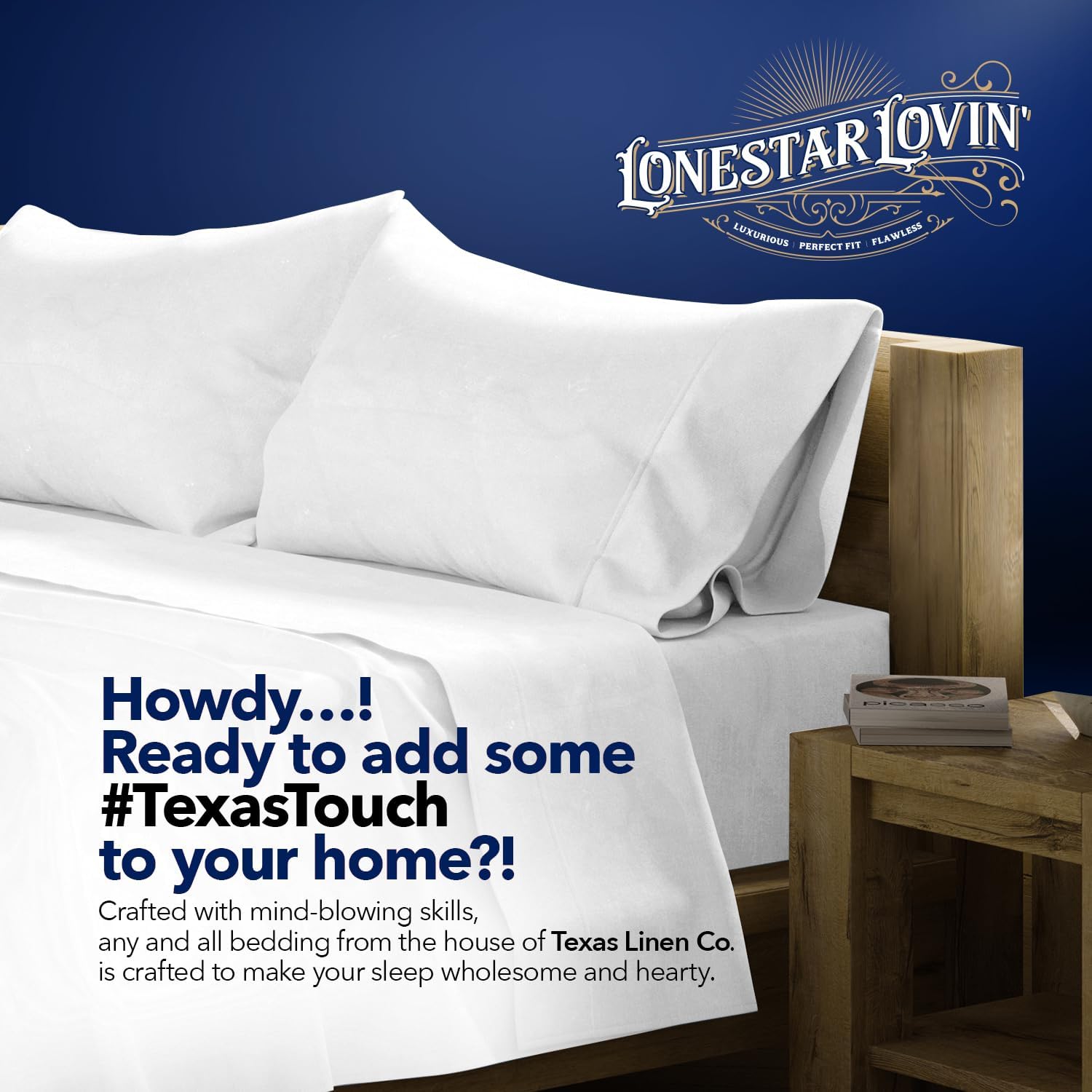 TEXAS LINEN CO. 100% Egyptian Cotton Sheets King Size Set of 2 - Luxury 1000 Series Lonestar Lovin' Collection Egyptian Cotton King Sheet Set (8 PC, White), Soft, Cooling, 16' Deep Pocket Bed Sheet