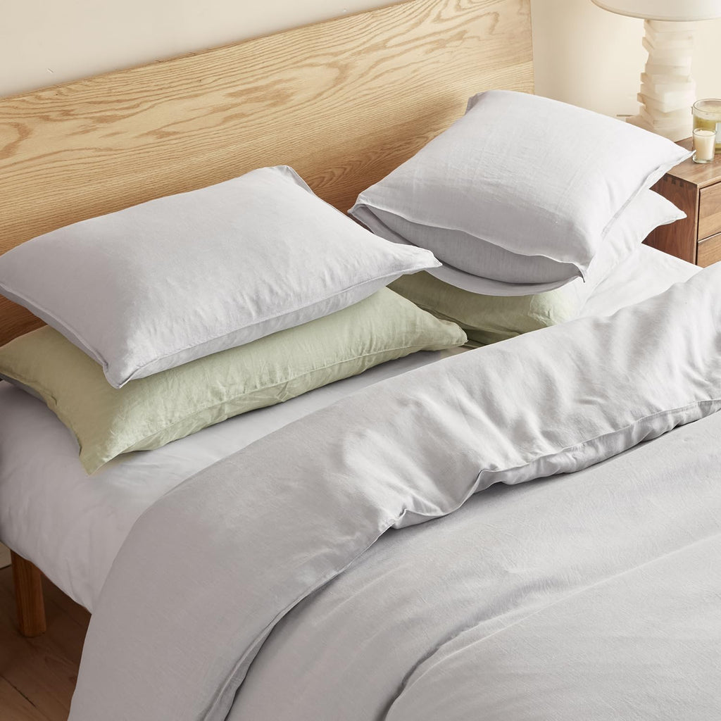 DAPU 100% Linen Duvet Cover Set - Pure Natural French Flax Linen with Corner Ties and Zipper Closure Soft Breathable Durable for Hot Sleepers 1 Duvet Cover 2 Pillowcases (Fog Gray, Queen/Full)