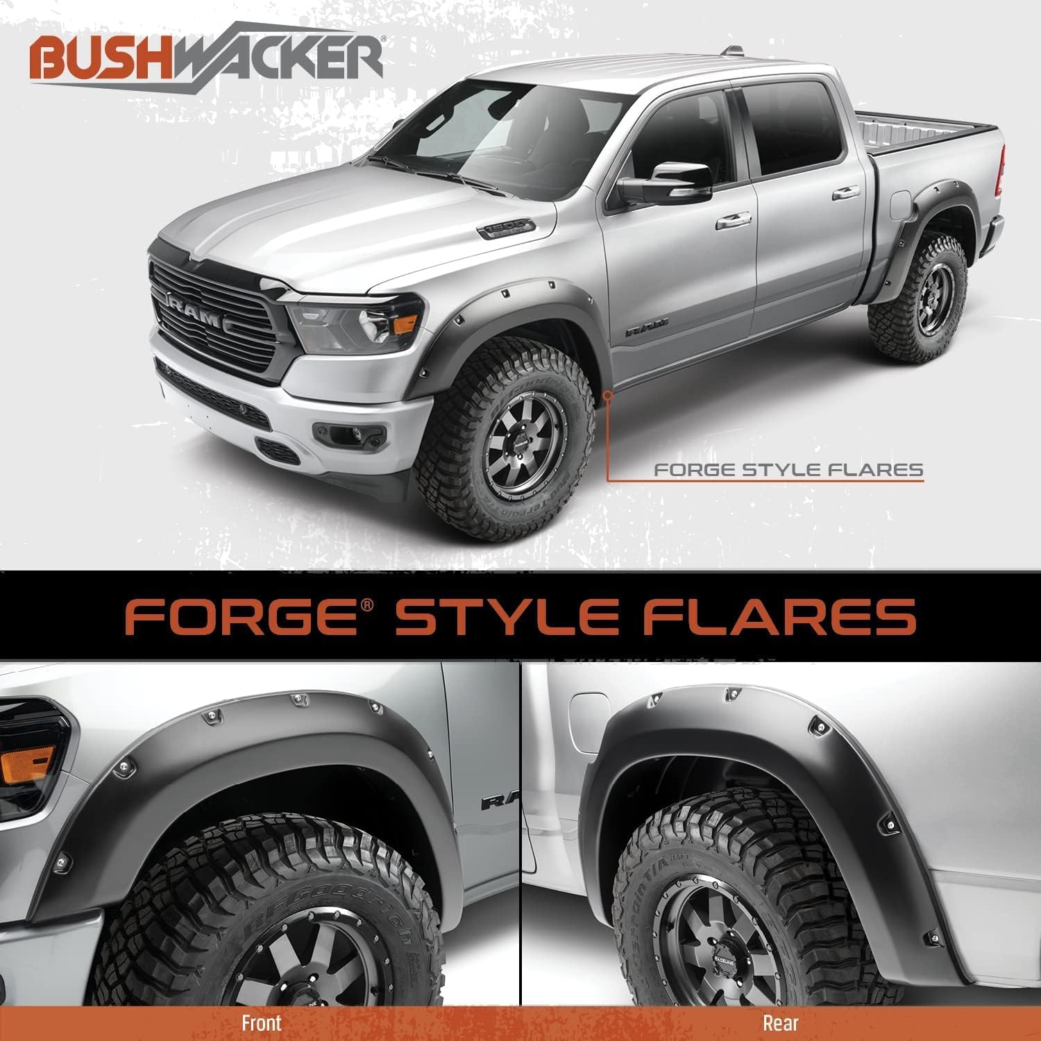Bushwacker Forge Pocket/Rivet Style Front & Rear Fender Flares | 4-Piece Set, Black, Textured Finish | 28129-08 | Fits 2017-2022 Ford F-250. F-350, F-450 Super Duty