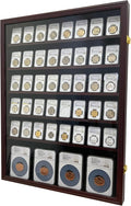 Wall-Mounted Walnut (5 Standard+1 Oversize Row) Wooden Coin Slab Display Case Holder Frame Cabinet Storage for Coin Collection Medal Badges Sport Card Trading Card Collectibles Organization