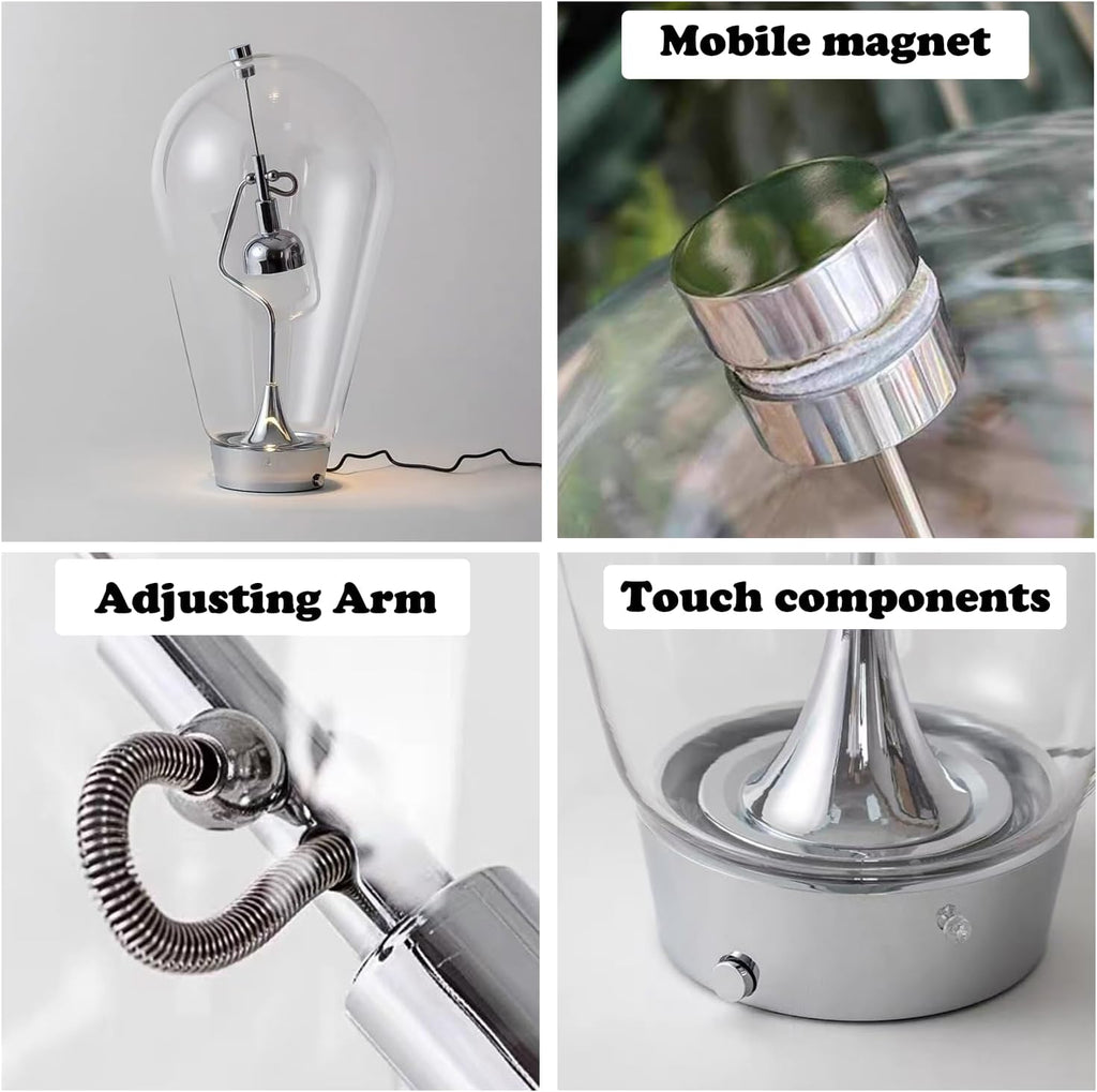 Bofea-Desk Lamp for Home Office Creative Globe Glass Table Lamp with Magnetic Metal Swing Arm Lamps Reading Light Touch Control Table Lamps with 3 Color Temperatures Modern Desk Light for Living Room