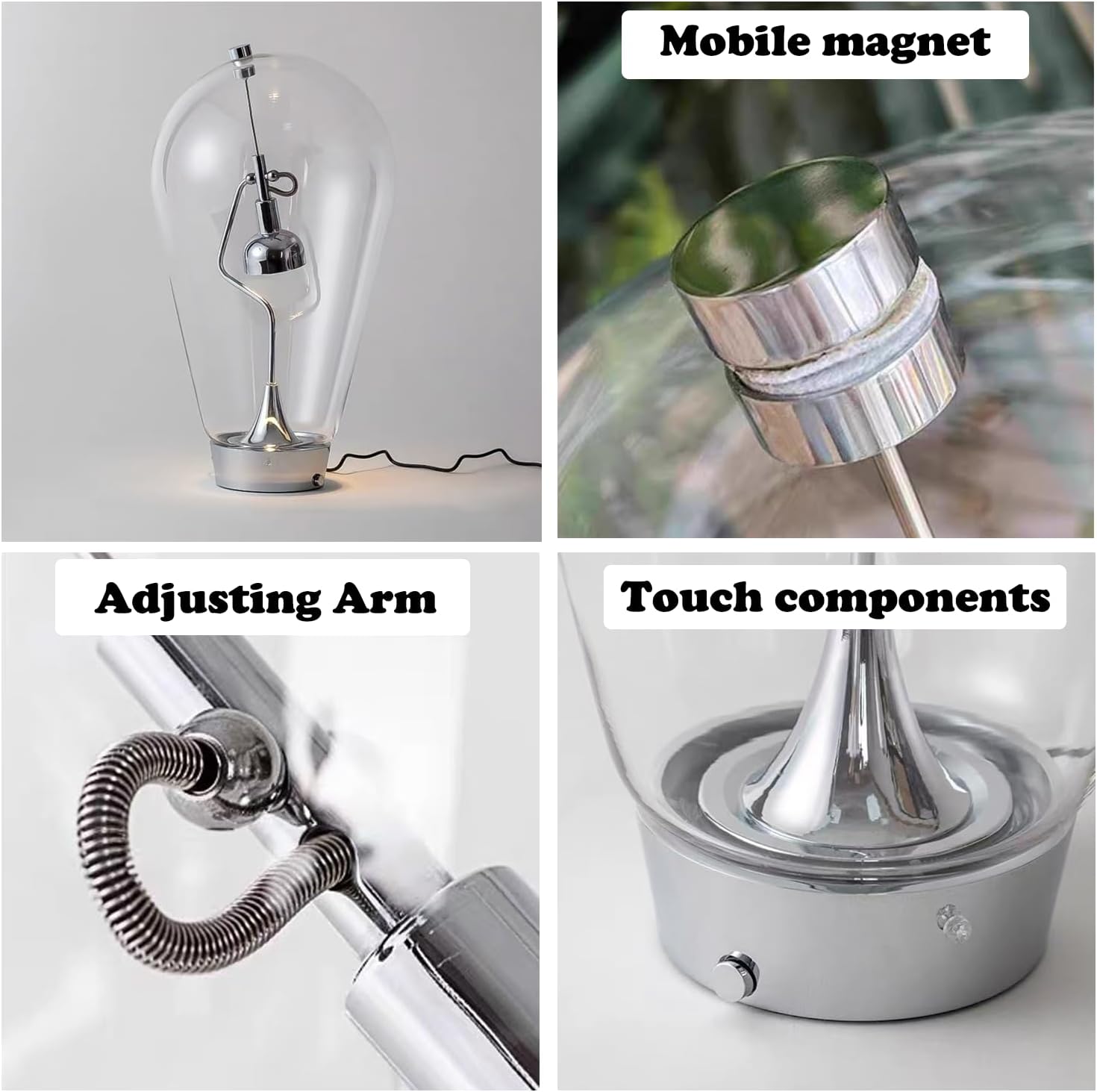 Bofea-Desk Lamp for Home Office Creative Globe Glass Table Lamp with Magnetic Metal Swing Arm Lamps Reading Light Touch Control Table Lamps with 3 Color Temperatures Modern Desk Light for Living Room