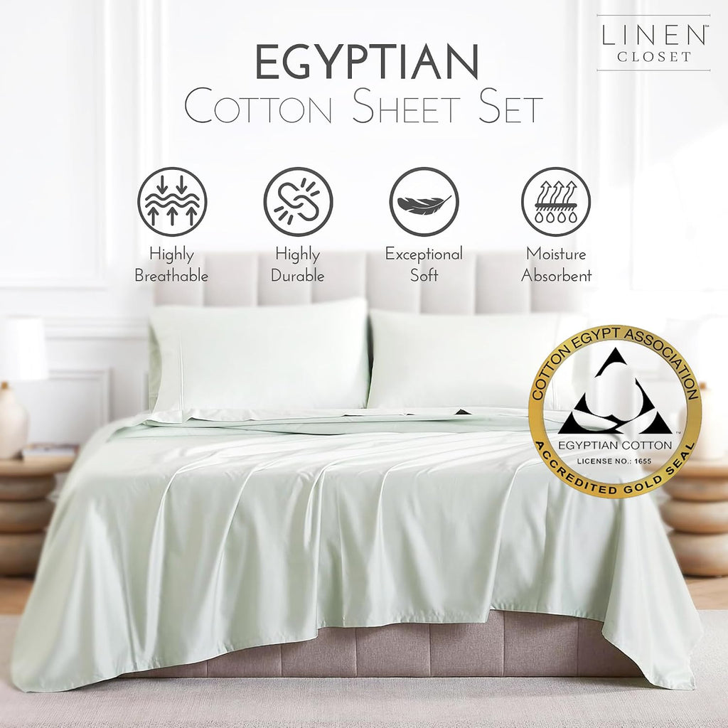 Linen Closet Luxury Cotton 1000 Thread Count Egyptian Cotton 4-Piece Sheet Set, King, Light Green