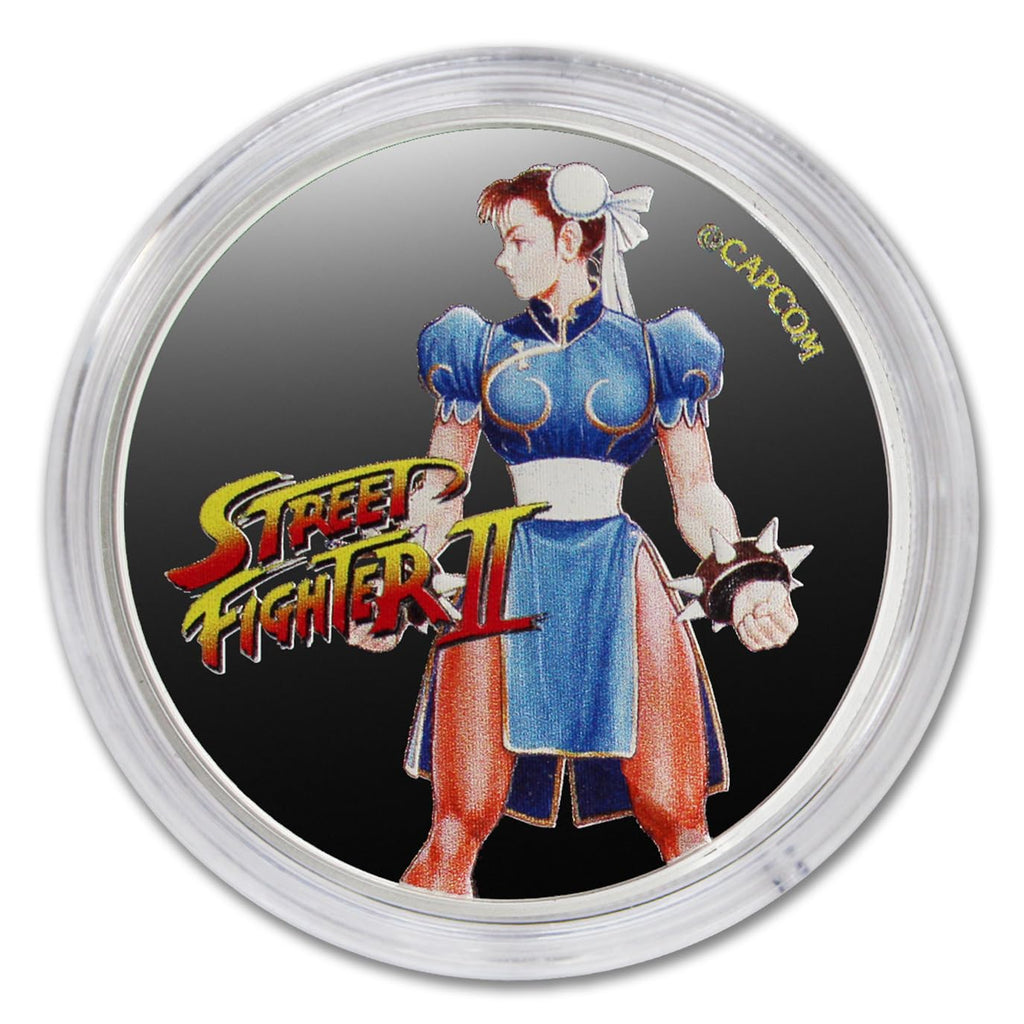 2021 1 oz Silver Fiji Street Fighter II 30th Anniversary Chun-Li Coloured Brilliant Uncirculated (in Capsule) with a Certificate of Authenticity 50c BU
