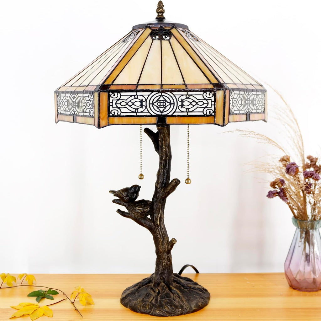 Large Tiffany Lamp Shade Replacement Only 16Inch Stained Glass Lampshade Fit For Table Lamps FLoor Lamp Ceiling Fixture Pendant Hanging Light Home Office Decoration (Yellow Six Sided)