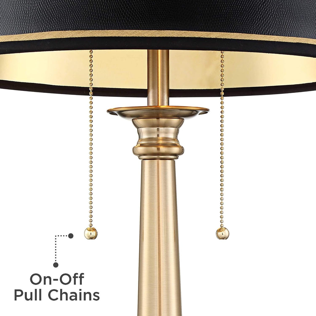 Barnes and Ivy Georgetown 28 1/2' Tall Traditional Table Desk Lamp with USB Charging Ports A+C Warm Brass Steel Black Gold Trim Drum Shade for Living Room Bedroom Nightstand Bedside Office House
