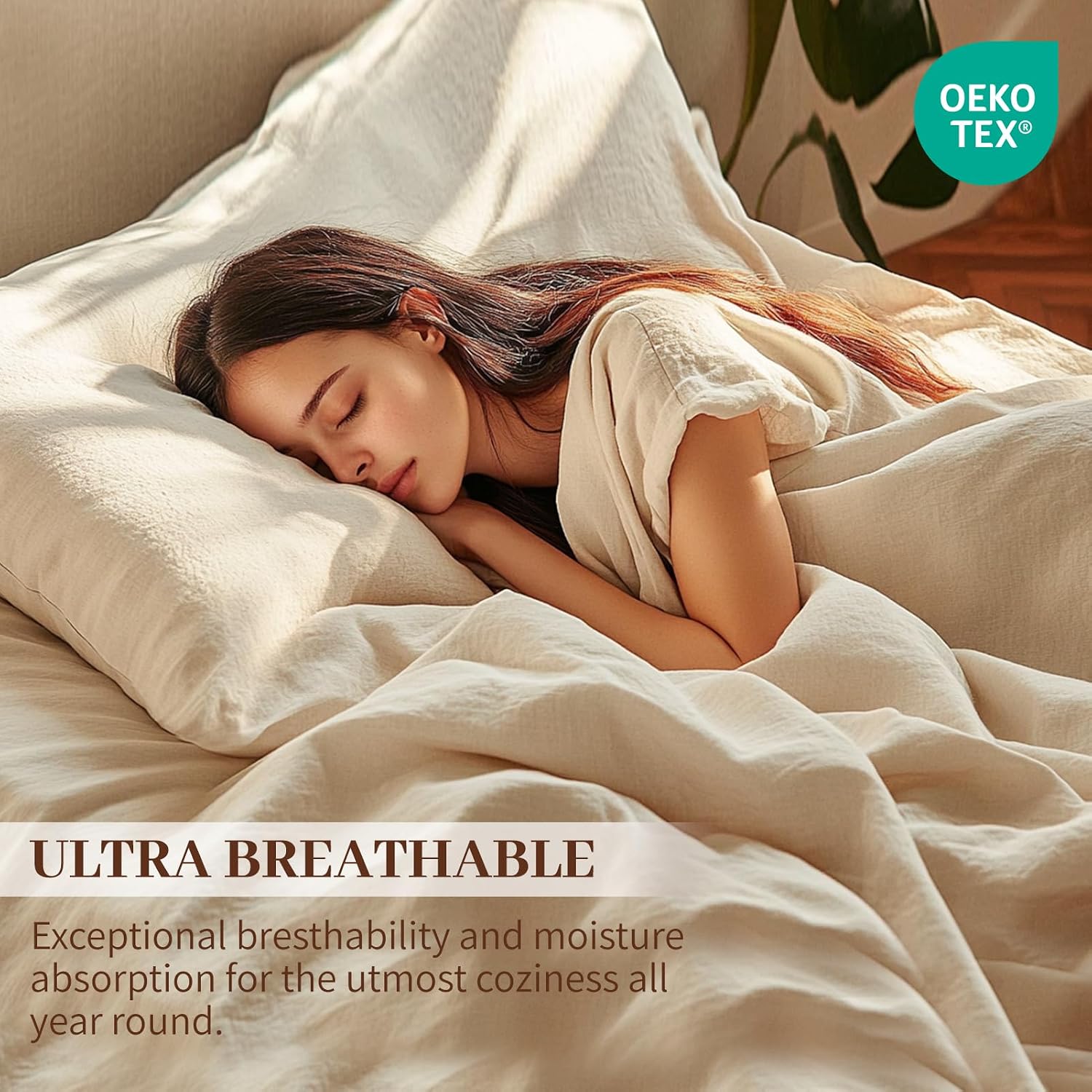 MEISHANG 100% French Pure Linen Sheets Queen Size - Bed Sheets 4 Piece Sets, Soft Durable Flax Linen, Anti-Tear Breathable Moisture Wicking with 16' Deep Pocket (Light Blue)